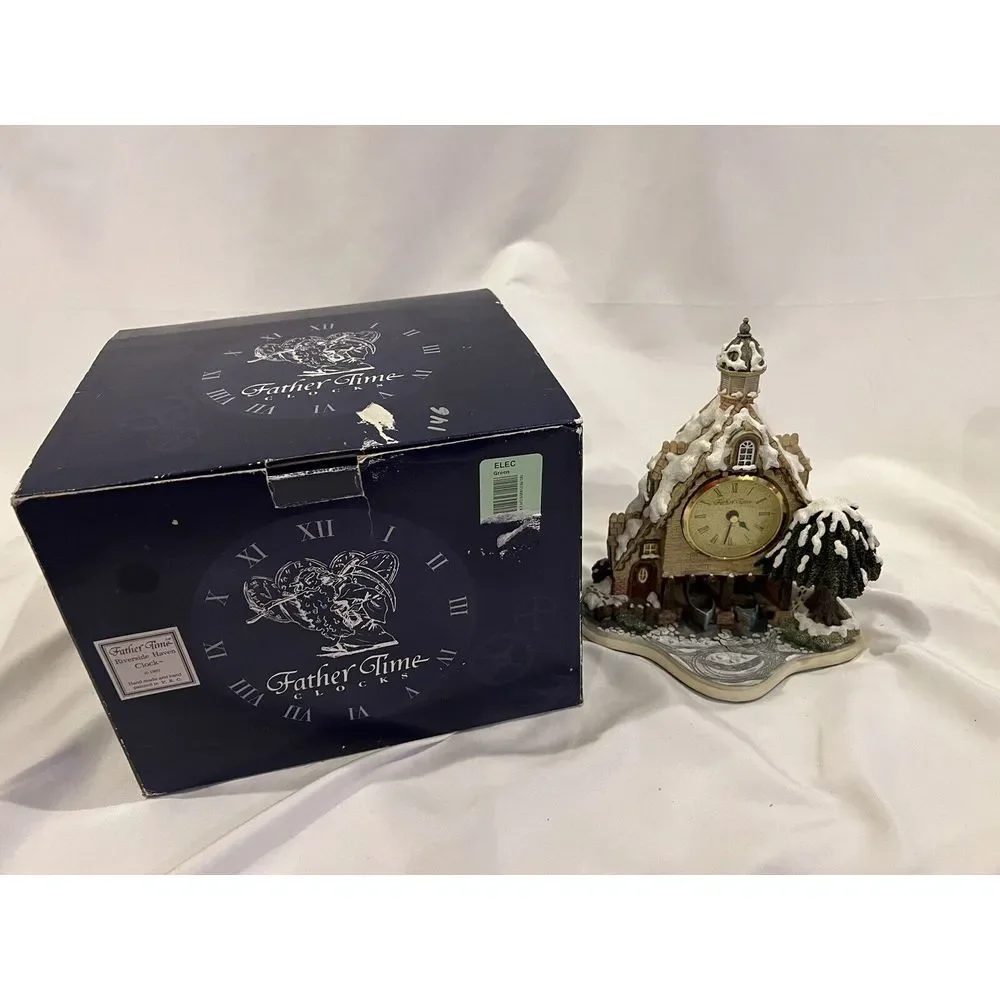 Vtg Father Time Riverside Haven Clock 1993 Hand Painted Original Box‎